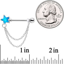 将图片加载到图库查看器，14G 5/8 Aqua CZ Star Gem Chain Dangle Nipple Ring Set
