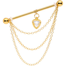 Load image into Gallery viewer, 14G Clear CZ Gem Gold Tone Heart Dangle Industrial Barbell 38mm
