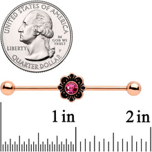 Load image into Gallery viewer, 14G Pink Gem Rose Gold Tone Flower Industrial Barbell 38mm
