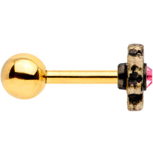 Load image into Gallery viewer, 16G 1/4 Pink Gem Gold Tone Flower Emblem Tragus Cartilage Earring
