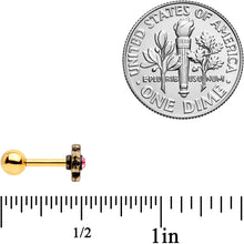 Load image into Gallery viewer, 16G 1/4 Pink Gem Gold Tone Flower Emblem Tragus Cartilage Earring
