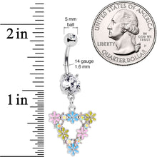 Load image into Gallery viewer, Clear Aurora CZ Gem Flower Triangle Dangle Belly Ring
