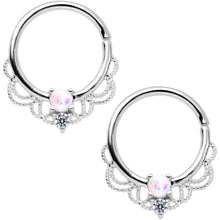 Load image into Gallery viewer, 14G 9/16 White Faux Opal Fancy Nipple Ring Set
