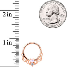 Load image into Gallery viewer, 14G 9/16 White Faux Opal Rose Gold Tone Fancy Nipple Ring Set
