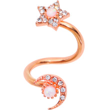 Load image into Gallery viewer, White Faux Opal Rose Gold Tone Moon Star Spiral Twister Belly Ring
