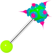 Load image into Gallery viewer, Green Pink Neon Silicone Spike Barbell Tongue Ring
