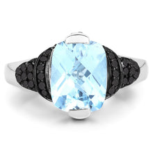 Load image into Gallery viewer, 3.81 Carat Genuine Baby Swiss Blue Topaz, Black Diamond and White Diamond .925 Sterling Silver Ring
