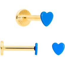 Load image into Gallery viewer, 16G 5/16 Gold Tone Blue Glow Star Heart Labret Set of 3
