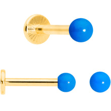 Load image into Gallery viewer, 16G 5/16 Gold Tone Blue Glow Star Heart Labret Set of 3
