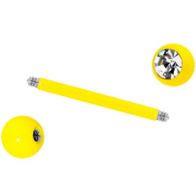 Load image into Gallery viewer, Clear Gem Yellow Glow in the Dark Barbell Tongue Ring
