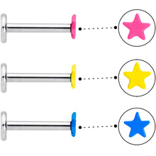 Load image into Gallery viewer, 16G 5/16 Blue Pink Yellow Glow Star Labret Set of 3
