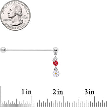 Load image into Gallery viewer, 14G Red White Ladybug Flower Dangle Industrial Barbell 38mm
