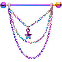 Load image into Gallery viewer, 14G Rainbow Star Triple Chain Dangle Industrial Barbell 38mm
