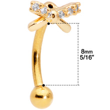 Load image into Gallery viewer, 16G 5/16 Clear Gem Gold Tone Ribbon Bow Curved Eyebrow Ring
