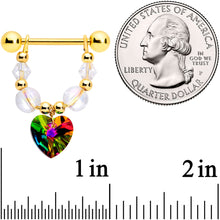 Load image into Gallery viewer, 14G 5/8 Vitrail Gem Gold Tone Heart Dangle Nipple Ring Set
