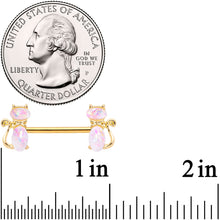 将图片加载到图库查看器，14G 9/16 White Faux Opal Gold Tone Cat Barbell Nipple Ring Set

