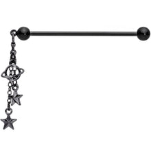 Load image into Gallery viewer, 14G Black Planet Stars Dangle Industrial Barbell 38mm
