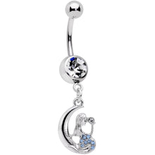 将图片加载到图库查看器，Blue CZ Gem Mermaid in the Moon Dangle Belly Ring
