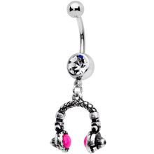 Load image into Gallery viewer, Clear Gem Pink Orb Music Headphones Dangle Belly Ring
