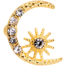 Load image into Gallery viewer, 16G 5/16 Clear Gem Gold Tone Crescent Moon Star Cartilage Tragus
