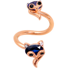 Load image into Gallery viewer, 14G 1/2 Blue Gem Rose Gold Tone Animal Fox Spiral Twister Belly Ring
