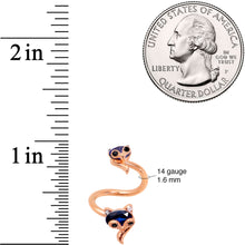 Load image into Gallery viewer, 14G 1/2 Blue Gem Rose Gold Tone Animal Fox Spiral Twister Belly Ring
