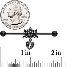 Load image into Gallery viewer, 14G Clear Gem Black Heart Lock Lotus Flower Industrial Barbell 38mm
