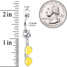 将图片加载到图库查看器，Clear Gem Yellow Aviator Sunglasses Dangle Belly Ring
