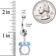 将图片加载到图库查看器，Clear Gem Light Blue Alarm Clock Dangle Belly Ring
