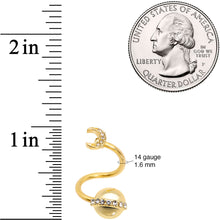 将图片加载到图库查看器，14G 1/2 Clear Gem Gold Tone Saturn Moon Spiral Twister Belly Ring
