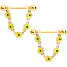 将图片加载到图库查看器，14G 3/4 Gold Tone Yellow Sunflower Dangle Nipple Ring Set
