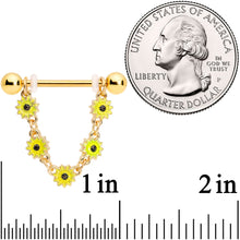 将图片加载到图库查看器，14G 3/4 Gold Tone Yellow Sunflower Dangle Nipple Ring Set
