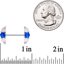 Load image into Gallery viewer, 14G 9/16 Faux Blue White Opal Curve Barbell Nipple Ring Set
