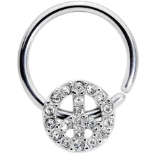 Load image into Gallery viewer, 16G 3/8 Clear Gem Retro Peace Sign Closure Ring
