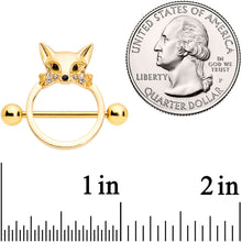 将图片加载到图库查看器，14G 13/16 Clear Black Gem Gold Tone Fox Nipple Shield Set
