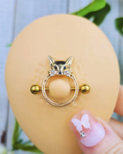 将图片加载到图库查看器，14G 13/16 Clear Black Gem Gold Tone Fox Nipple Shield Set
