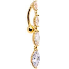 Load image into Gallery viewer, Clear CZ Gem Gold Tone Waterfall Dangle Top Mount Belly Ring
