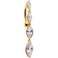Load image into Gallery viewer, Clear CZ Gem Gold Tone Waterfall Dangle Top Mount Belly Ring
