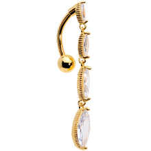 Load image into Gallery viewer, Clear CZ Gem Gold Tone Waterfall Dangle Top Mount Belly Ring
