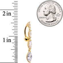 Load image into Gallery viewer, Clear CZ Gem Gold Tone Waterfall Dangle Top Mount Belly Ring
