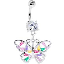 将图片加载到图库查看器，Green Pink Red CZ Gem Spring Butterfly Dangle Belly Ring
