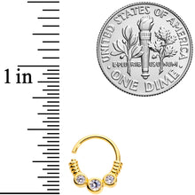 Load image into Gallery viewer, 16G 3/8 Clear CZ Gem Trio Gold Tone Coils Closure Ring
