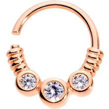Load image into Gallery viewer, 16G 3/8 Clear CZ Gem Trio Rose Gold Tone Coils Closure Ring
