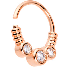 Load image into Gallery viewer, 16G 3/8 Clear CZ Gem Trio Rose Gold Tone Coils Closure Ring
