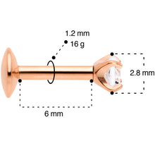 Load image into Gallery viewer, 16G 1/4 3mm CZ Rosy G23 Titanium Internally Threaded Labret

