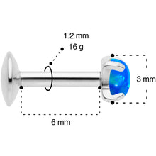 Load image into Gallery viewer, 16G 1/4 3mm Blue Syn Opal G23 Titanium Internal Thread Labret
