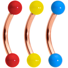 Load image into Gallery viewer, 16G 5/16 Red Yellow Glow Rose Gold Tone Curved Barbell Set of 3
