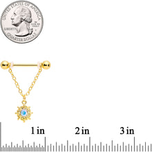 将图片加载到图库查看器，14G 5/8 Aurora Gem Gold Tone Sun Moon Dangle Nipple Ring Set
