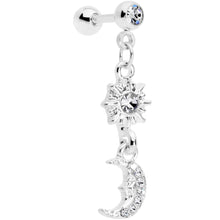 Load image into Gallery viewer, 16G 1/4 Clear Gem Moon Dangle Cartilage Tragus
