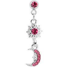 Load image into Gallery viewer, 16G 1/4 Pink Gem Moon Dangle Cartilage Tragus
